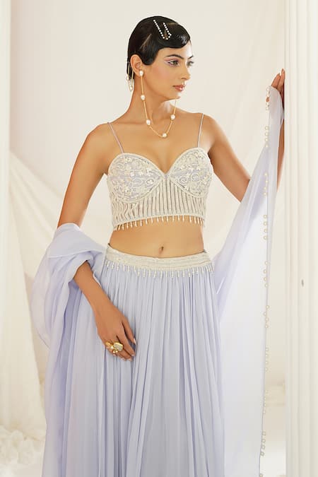 Kapda Dori Blue Net, Silk, Organza, Satin Sequins, Crystals, Floral Cutdana Lehenga Set at Aza Fashions Kapda Dori_Blue Net, Silk, Organza, Satin Sequins, Crystals, Floral Cutdana Lehenga Set _at_Aza_Fashions