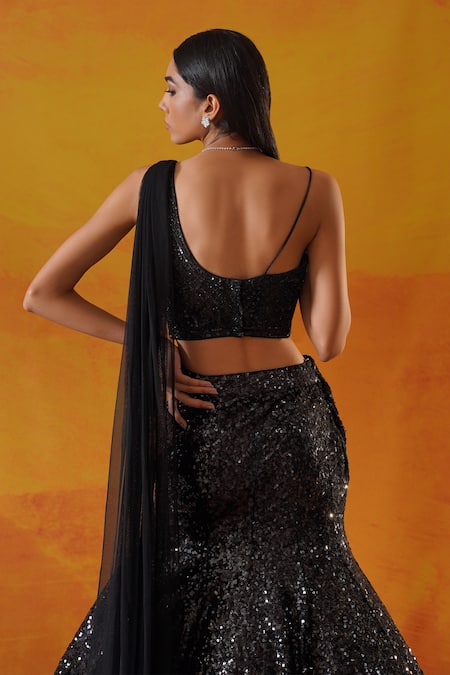 Kapda Dori Black Net, Linen Sequins, Crystals, Cut Work One Embellished Mermaid Lehenga Set Online at Aza Fashions Kapda Dori_Black Net, Linen Sequins, Crystals, Cut Work One Embellished Mermaid Lehenga Set _Online_at_Aza_Fashions