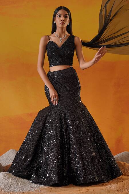 Buy Kapda Dori Black Net, Linen Sequins, Crystals, Cut Work One Embellished Mermaid Lehenga Set Online at Aza Fashions Buy_Kapda Dori_Black Net, Linen Sequins, Crystals, Cut Work One Embellished Mermaid Lehenga Set _Online_at_Aza_Fashions