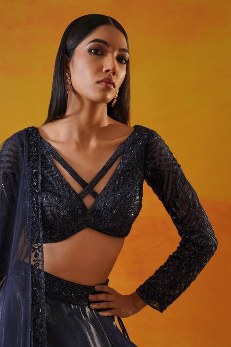Kapda Dori Blue Organza, Tissue, Net Cut Work, Sequins, Navy Embellished Lehenga Set at Aza Fashions Kapda Dori_Blue Organza, Tissue, Net Cut Work, Sequins, Navy Embellished Lehenga Set _at_Aza_Fashions