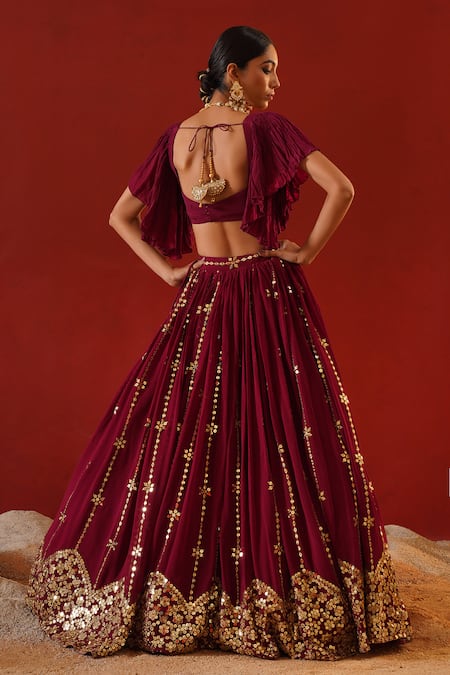 Kapda Dori Burgundy Sequin Embroidered Lehenga Set 
