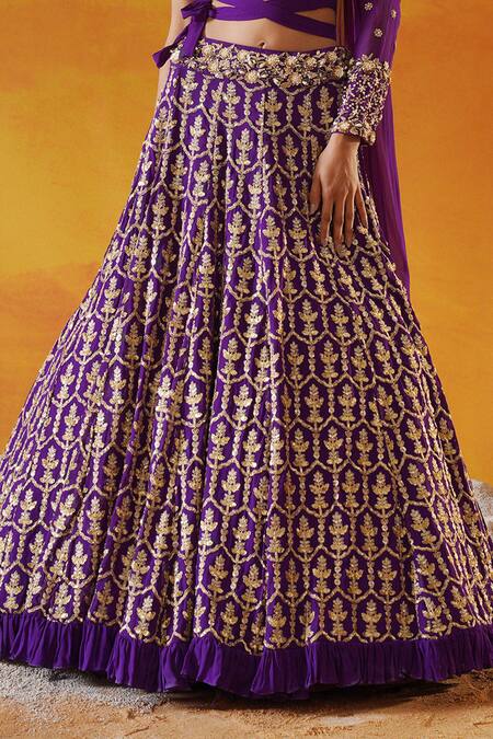 Buy Kapda Dori Purple Georgette, Linen Sequins, Pearls, Cut Work, Crystals, Lehenga Set Online at Aza Fashions Buy_Kapda Dori_Purple Georgette, Linen Sequins, Pearls, Cut Work, Crystals, Lehenga Set _Online_at_Aza_Fashions