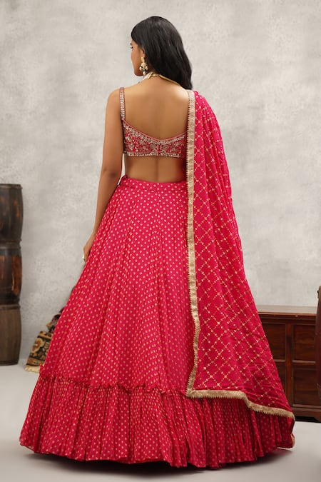 Kapda Dori Fuchsia Pink Bloom Motif Lehenga Set 