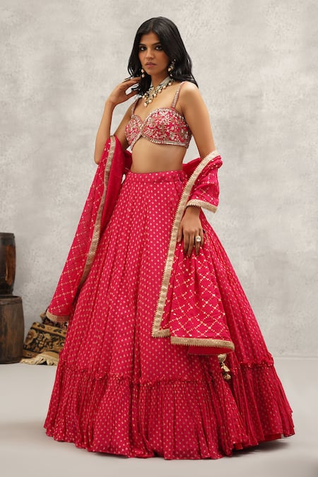 Kapda Dori_Pink Georgette, Silk Sequins, Stones, Cut Work, Fuchsia Bloom Motif Lehenga Set _Online_at_Aza_Fashions