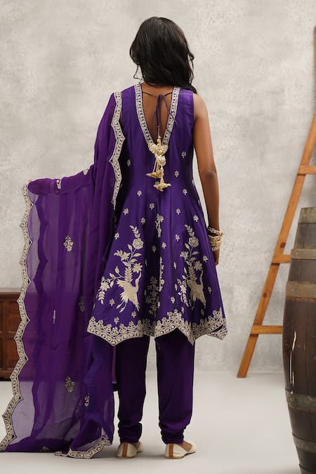 Shop Kapda Dori Purple Organza, Lycra, Silk Sequins, Stones, Zari Phool Embroidered Anarkali Set at Aza Fashions Shop_Kapda Dori_Purple Organza, Lycra, Silk Sequins, Stones, Zari Phool Embroidered Anarkali Set _at_Aza_Fashions
