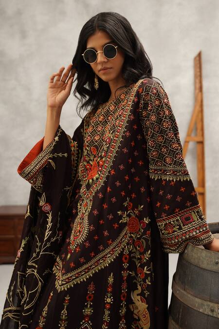 Buy Kapda Dori Brown Georgette, Silk Sequins, Stones, Embroidery Phool Gul Kurta Palazzo Set Online at Aza Fashions Buy_Kapda Dori_Brown Georgette, Silk Sequins, Stones, Embroidery Phool Gul Kurta Palazzo Set _Online_at_Aza_Fashions