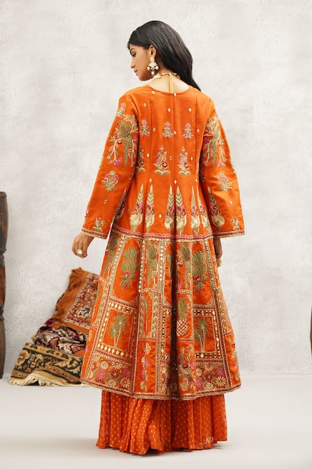 Kapda Dori Orange Silk, Georgette Sequins, Stones, Bagh Embroidered Jacket And Sharara Set Online at Aza Fashions Kapda Dori_Orange Silk, Georgette Sequins, Stones, Bagh Embroidered Jacket And Sharara Set _Online_at_Aza_Fashions