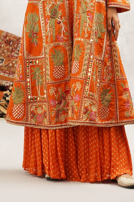 Shop Kapda Dori Orange Silk, Georgette Sequins, Stones, Bagh Embroidered Jacket And Sharara Set Online at Aza Fashions Shop_Kapda Dori_Orange Silk, Georgette Sequins, Stones, Bagh Embroidered Jacket And Sharara Set _Online_at_Aza_Fashions