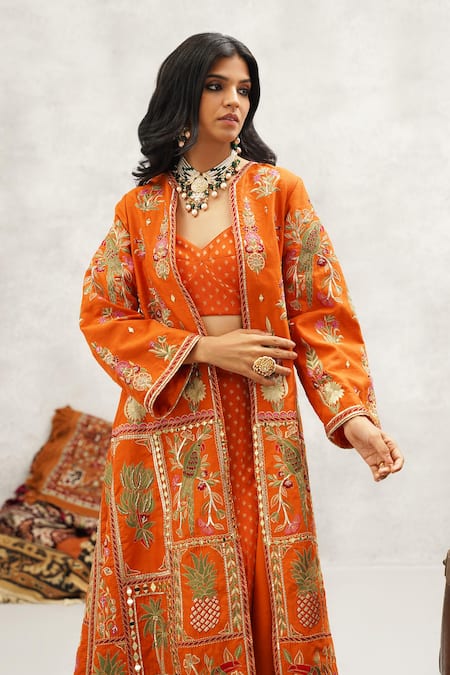 Kapda Dori Orange Silk, Georgette Sequins, Stones, Bagh Embroidered Jacket And Sharara Set at Aza Fashions Kapda Dori_Orange Silk, Georgette Sequins, Stones, Bagh Embroidered Jacket And Sharara Set _at_Aza_Fashions