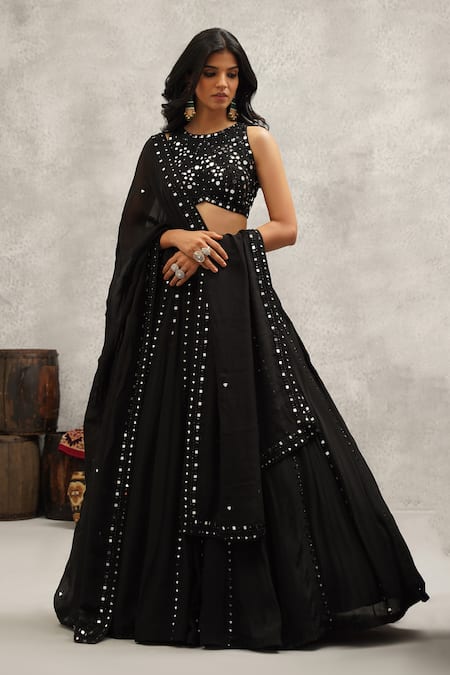 KAPDA DORI Mirror Embroidered Black Lehenga Set 