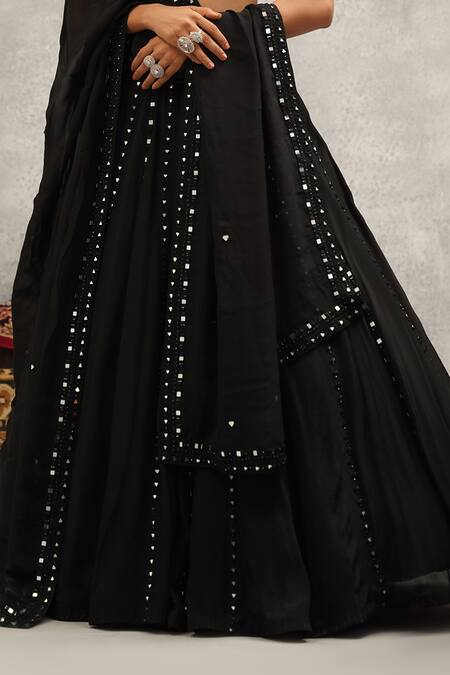 Buy Kapda Dori Black Crepe, Viscose, Georgette, Leather Mirrors Round Embroidered Lehenga Set Online at Aza Fashions Buy_Kapda Dori_Black Crepe, Viscose, Georgette, Leather Mirrors Round Embroidered Lehenga Set _Online_at_Aza_Fashions
