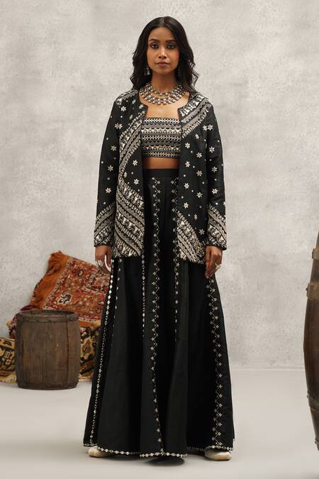 Buy Kapda Dori Black Silk, Cotton Sequins, Stones, Mirrors, Embroidered Jacket And Lehenga Set Online at Aza Fashions Buy_Kapda Dori_Black Silk, Cotton Sequins, Stones, Mirrors, Embroidered Jacket And Lehenga Set _Online_at_Aza_Fashions