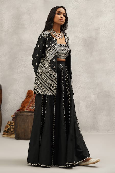 Buy Kapda Dori Black Silk, Cotton Sequins, Stones, Mirrors, Embroidered Jacket And Lehenga Set Buy_Kapda Dori_Black Silk, Cotton Sequins, Stones, Mirrors, Embroidered Jacket And Lehenga Set