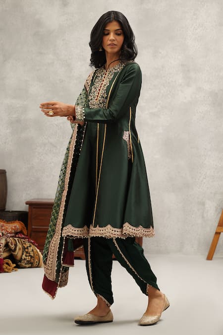 Buy Kapda Dori Green Silk, Net, Crepe Cut Work, Beads, Floral Embroidered Anarkali Dhoti Set Online at Aza Fashions Buy_Kapda Dori_Green Silk, Net, Crepe Cut Work, Beads, Floral Embroidered Anarkali Dhoti Set _Online_at_Aza_Fashions