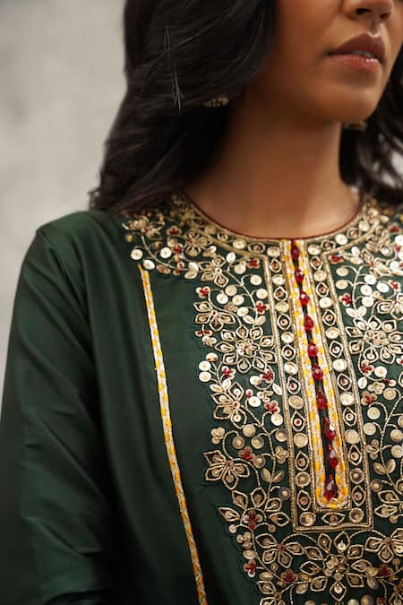 Buy Kapda Dori Green Silk, Net, Crepe Cut Work, Beads, Floral Embroidered Anarkali Dhoti Set Buy_Kapda Dori_Green Silk, Net, Crepe Cut Work, Beads, Floral Embroidered Anarkali Dhoti Set