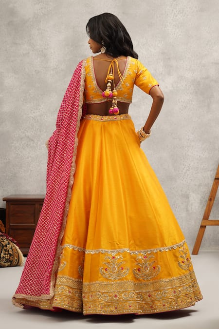 Kapda Dori Gota Sequin Embroidered Yellow Lehenga Set 