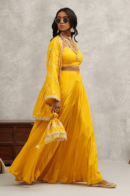 Buy Kapda Dori Yellow Brocade, Chanderi, Crepe Stones, Lace Banarasi Jacket Sharara Set Online at Aza Fashions Buy_Kapda Dori_Yellow Brocade, Chanderi, Crepe Stones, Lace Banarasi Jacket Sharara Set _Online_at_Aza_Fashions