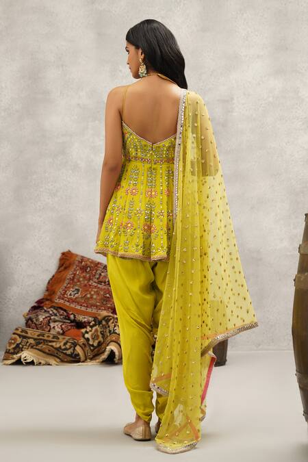 Kapda Dori Green Crepe, Net Sequins, Mirrors, Embroidery Sweetheart And Resham Peplum Set Online at Aza Fashions Kapda Dori_Green Crepe, Net Sequins, Mirrors, Embroidery Sweetheart And Resham Peplum Set _Online_at_Aza_Fashions