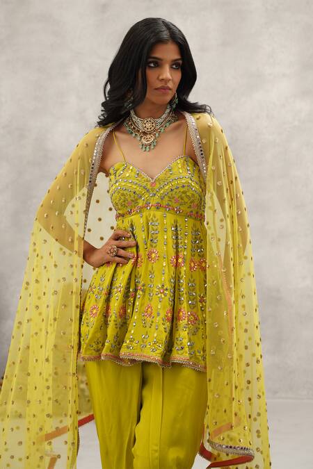 Buy Kapda Dori Green Crepe, Net Sequins, Mirrors, Embroidery Sweetheart And Resham Peplum Set Buy_Kapda Dori_Green Crepe, Net Sequins, Mirrors, Embroidery Sweetheart And Resham Peplum Set