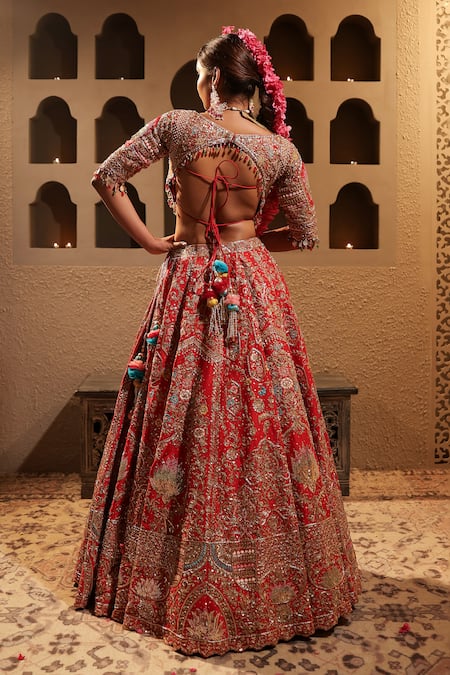 Kapda Dori Red Embroidered Bridal Lehenga Set 