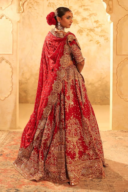 Kapda Dori Maroon Silk Crystal Embroidered Lehenga Set 