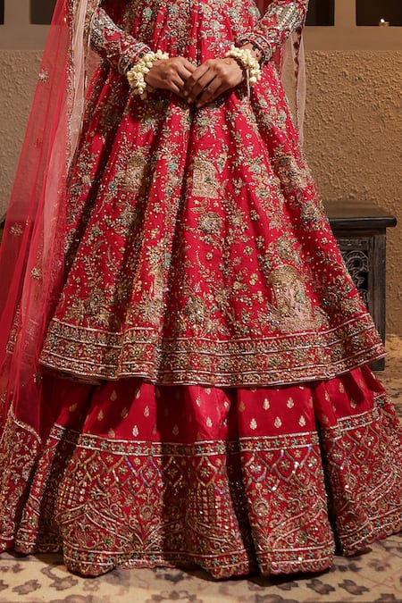 Buy_Kapda Dori_Fuchsia Silk, Net, Crepe, Brocade Pearls, Embroidered Anarkali Lehenga Set 