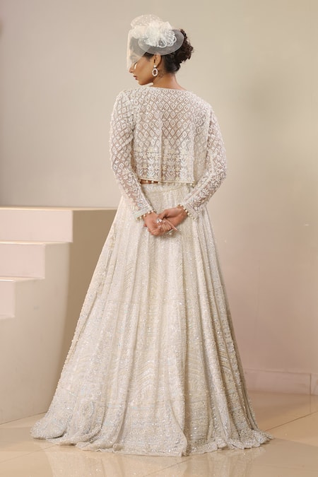 Kapda Dori Crystal Embroidered Lehenga Set With Jacket 