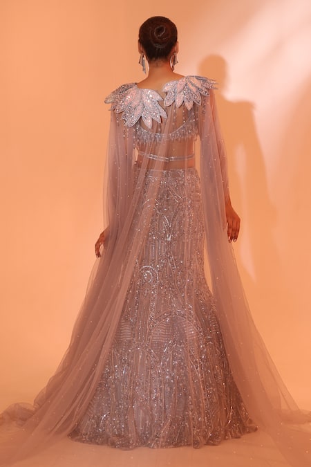 Kapda Dori Crystal Embroidered Fish Cut Lehenga Set 
