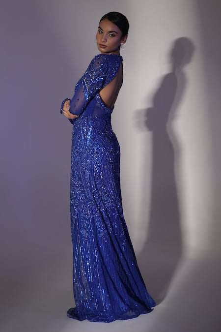 Kapda Dori Crystal Embroidered Gown & Trail Skirt 