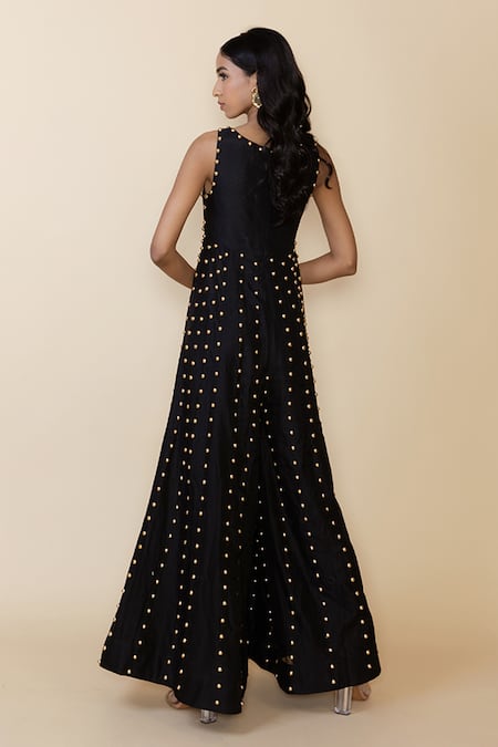 Maison Blu Black Stud Embellished Flared Jumpsuit 