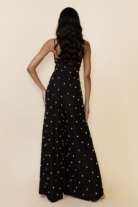 Maison Blu Wave Flared Stud Embellished Jumpsuit 