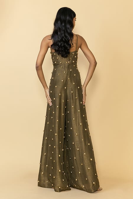 Maison Blu Wave Flared Stud Embellished Jumpsuit 