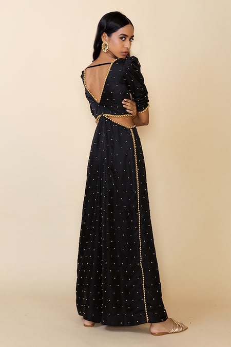 Maison Blu Black Metallic Ball Embellished Jumpsuit 