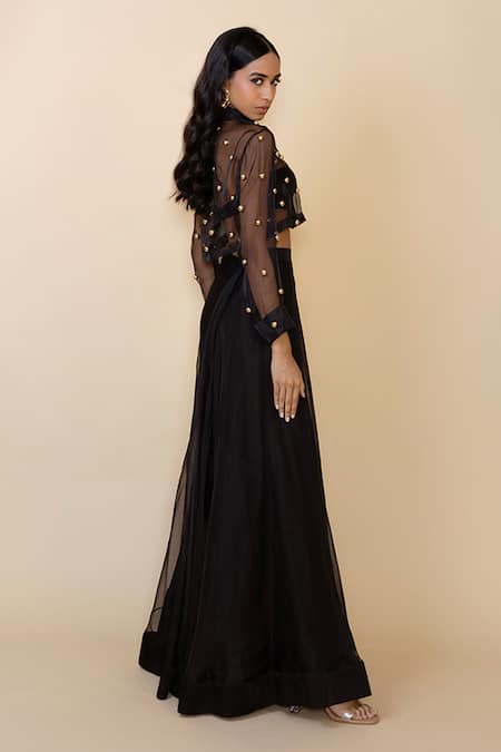 Maison Blu Black Sheer Stud Embellished Set 