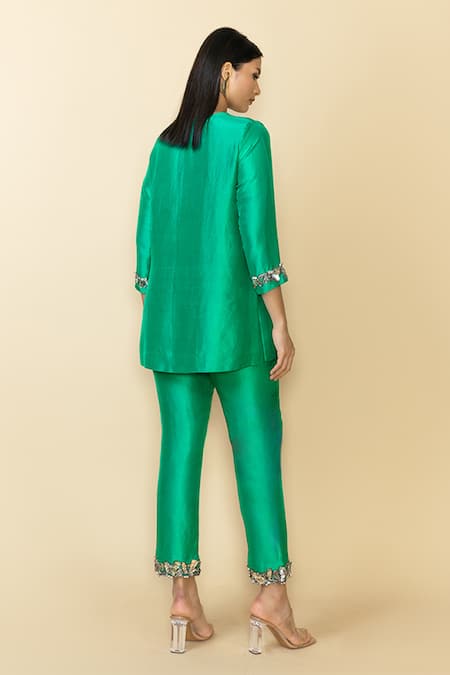 Maison Blu 3D Embroidered Green Tunic & Pant Set 