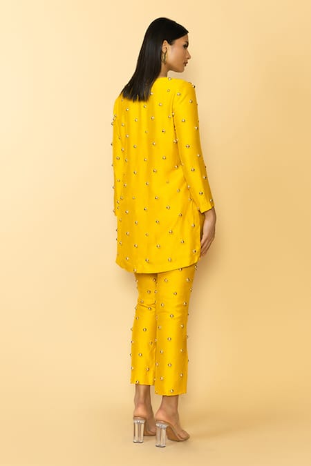 Maison Blu Wave Stud Embellished Tunic & Pant Set 