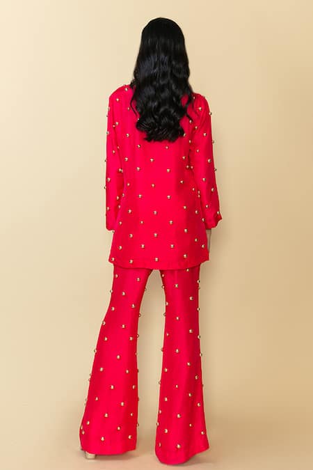 Maison Blu Stud Embellished Pink Tunic & Pant Set 