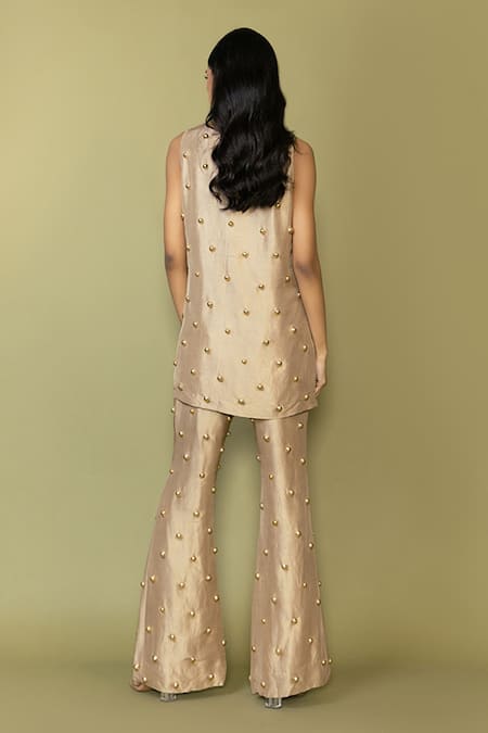 Maison Blu Wave Stud Embellished Tunic & Pant Set 