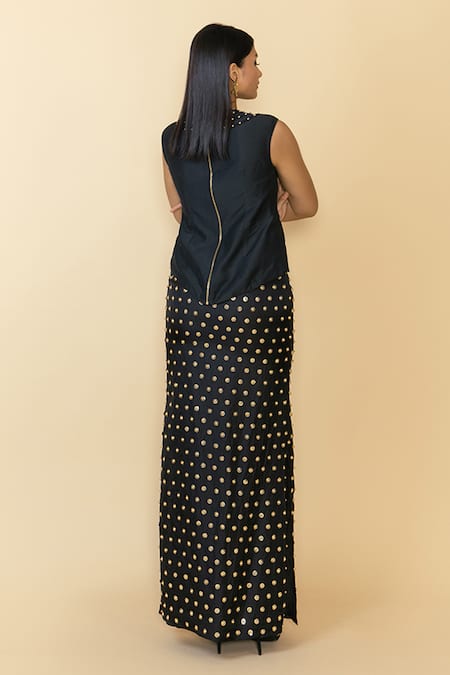 Maison Blu Black Stud Embellished Top & Skirt Set 