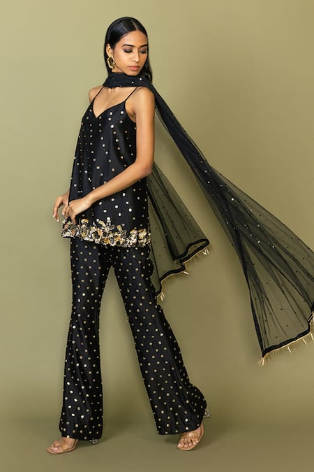 Maison Blu Sequin Embroidered Black Kurta Set 