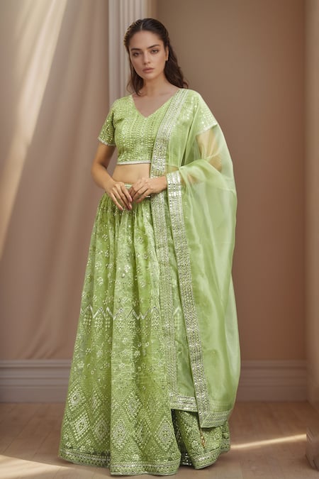 Naintara Bajaj Geometric & Floral Embroidered Lehenga Set 