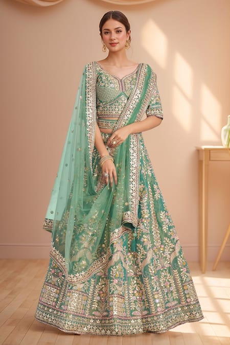 Samyukta Singhania Mughal Zari Embroidered Green Lehenga Set 