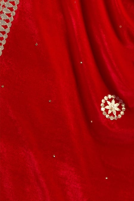 Buy_Naintara Bajaj_Red Velvet Beads, Stones Floral Butti Dupatta _Online_at_Aza_Fashions