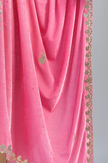 Buy_Naintara Bajaj_Pink Velvet Gota Patti Embroidered Dupatta _Online_at_Aza_Fashions