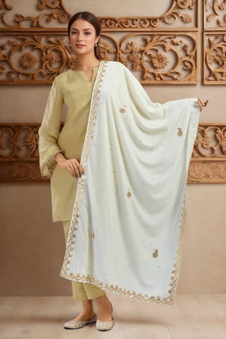Naintara Bajaj Cream Velvet Gota Patti, Embroidery Dupatta 
