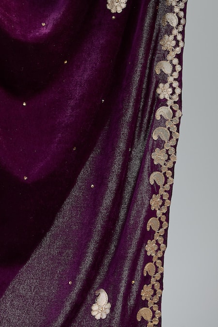 Naintara Bajaj_Wine Velvet Gota Patti, Embroidery Paisley Dupatta _Online_at_Aza_Fashions