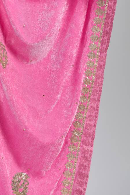 Naintara Bajaj Pink Velvet Gota Patti, Embroidery Dupatta at Aza Fashions Naintara Bajaj_Pink Velvet Gota Patti, Embroidery Dupatta _at_Aza_Fashions