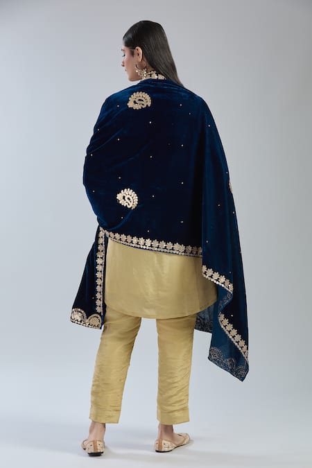 Shop Naintara Bajaj Blue Velvet Gota Patti, Embroidery Navy Dupatta at Aza Fashions Shop_Naintara Bajaj_Blue Velvet Gota Patti, Embroidery Navy Dupatta _at_Aza_Fashions