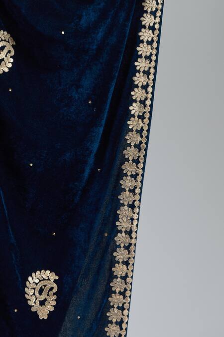 Naintara Bajaj Blue Velvet Gota Patti, Embroidery Navy Dupatta Online at Aza Fashions Naintara Bajaj_Blue Velvet Gota Patti, Embroidery Navy Dupatta _Online_at_Aza_Fashions