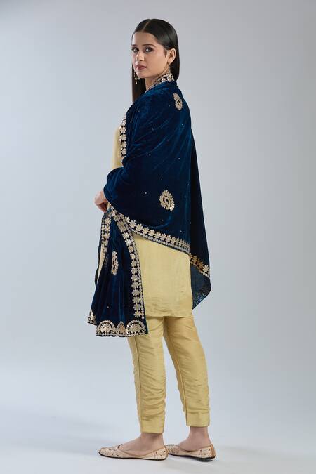 Buy Naintara Bajaj Blue Velvet Gota Patti, Embroidery Navy Dupatta Online at Aza Fashions Buy_Naintara Bajaj_Blue Velvet Gota Patti, Embroidery Navy Dupatta _Online_at_Aza_Fashions